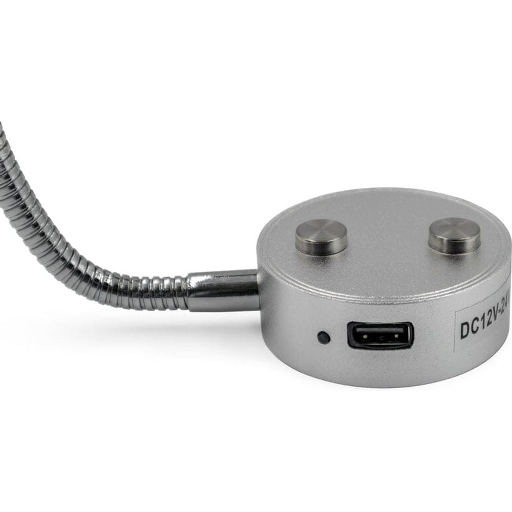 Silver LED Barrel Reading Lamp USB 300mm - Touch On/Off (Warm White) Kiravans