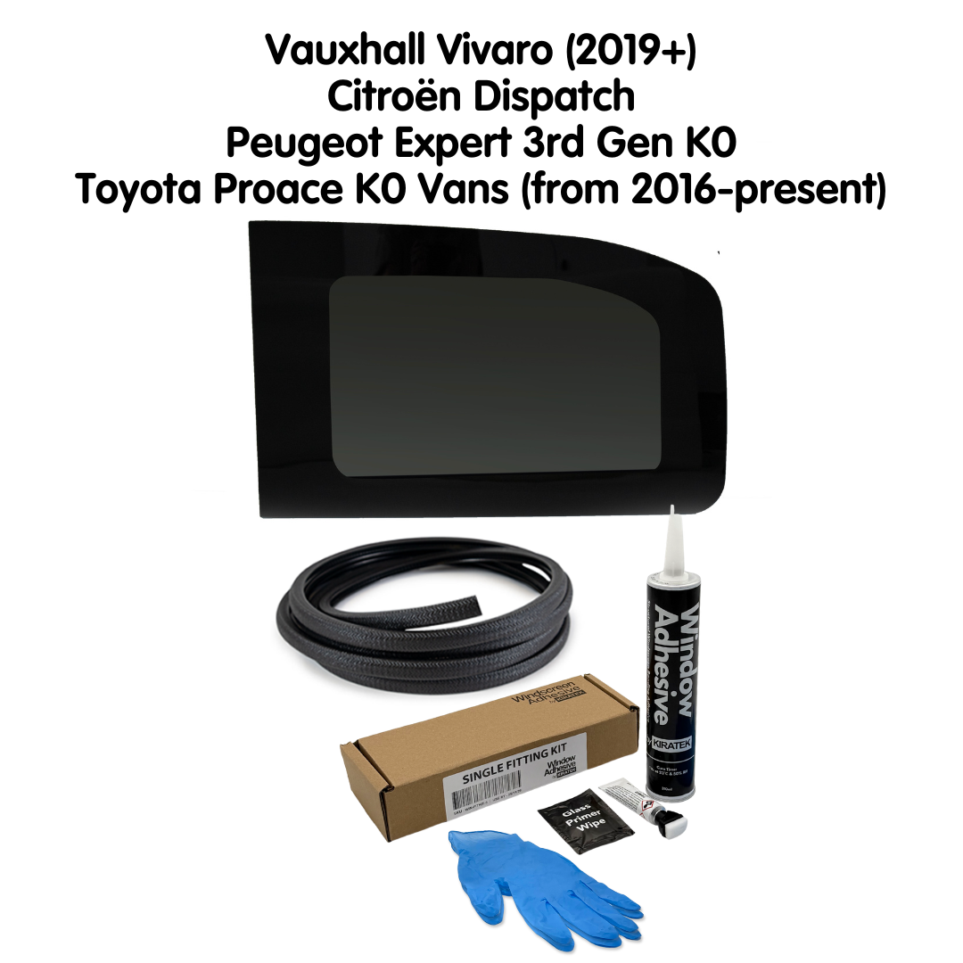Left Rear Quarter Window + Fitting Kit for Vauxhall Vivaro (2019+) and Citroën Dispatch, Peugeot Expert 3rd Gen K0, Toyota Proace K0 Vans (from 2016-present)