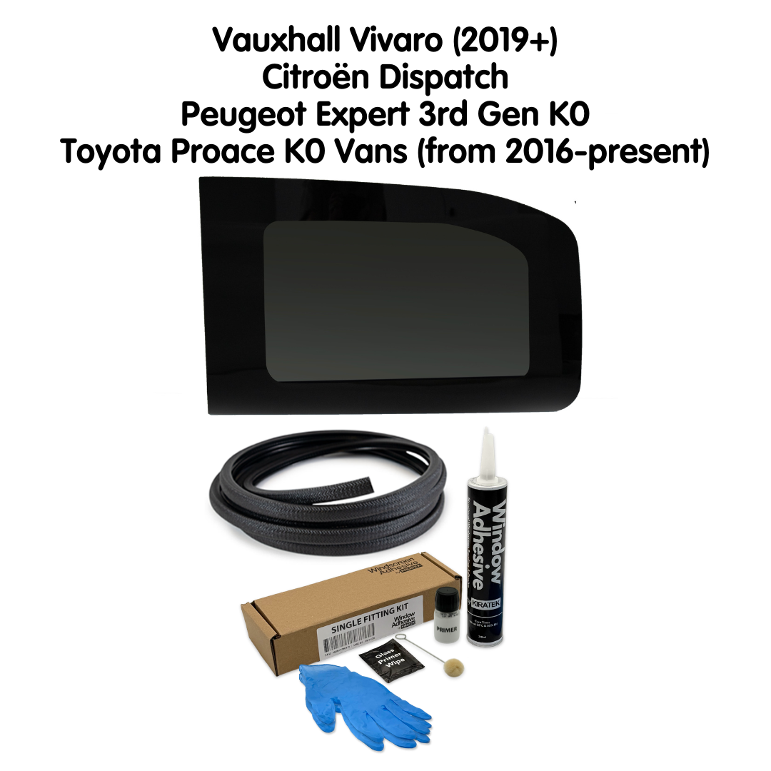 Left Rear Quarter Window + Fitting Kit for Vauxhall Vivaro (2019+) and Citroën Dispatch, Peugeot Expert 3rd Gen K0, Toyota Proace K0 Vans (from 2016-present)