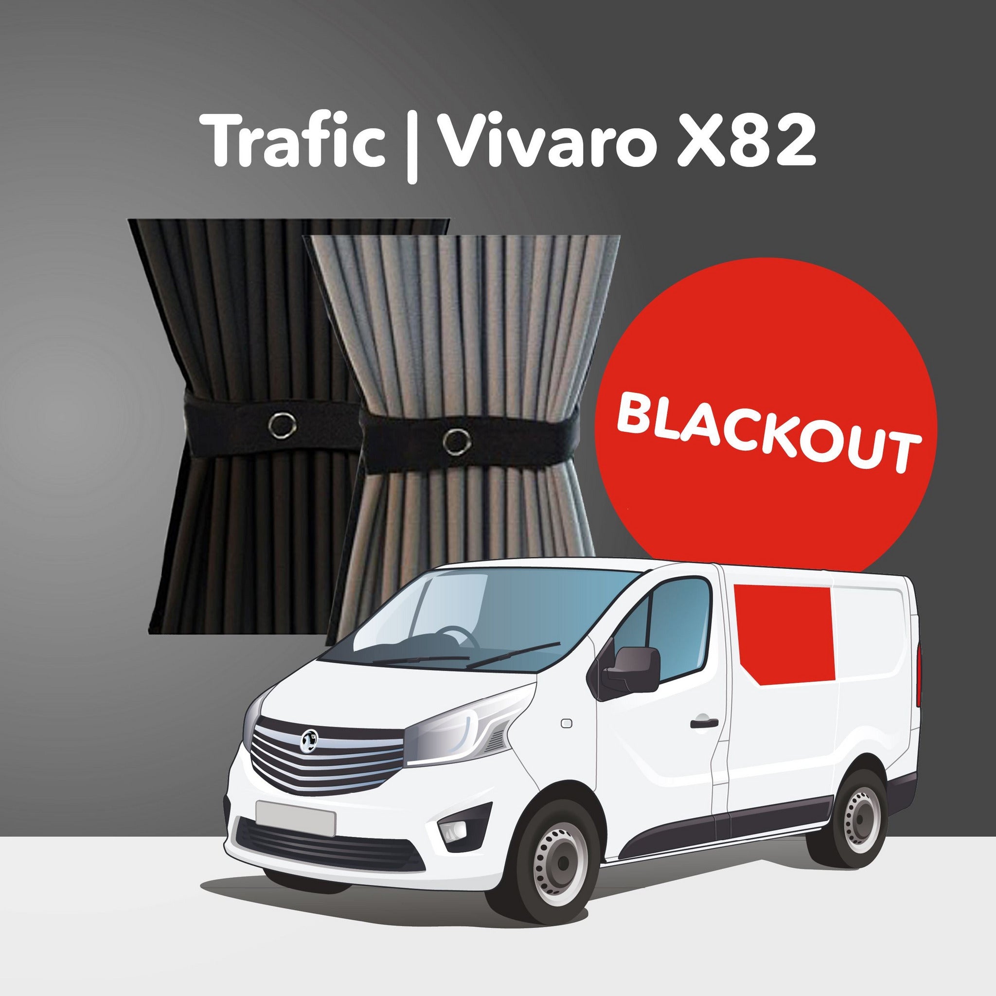 Trafic/Vivaro 2014-2018, Talento 2014+, NV300 2014+ X82 Curtain Kit - Left Centre - Non-sliding door (Blackout) Kiravans 