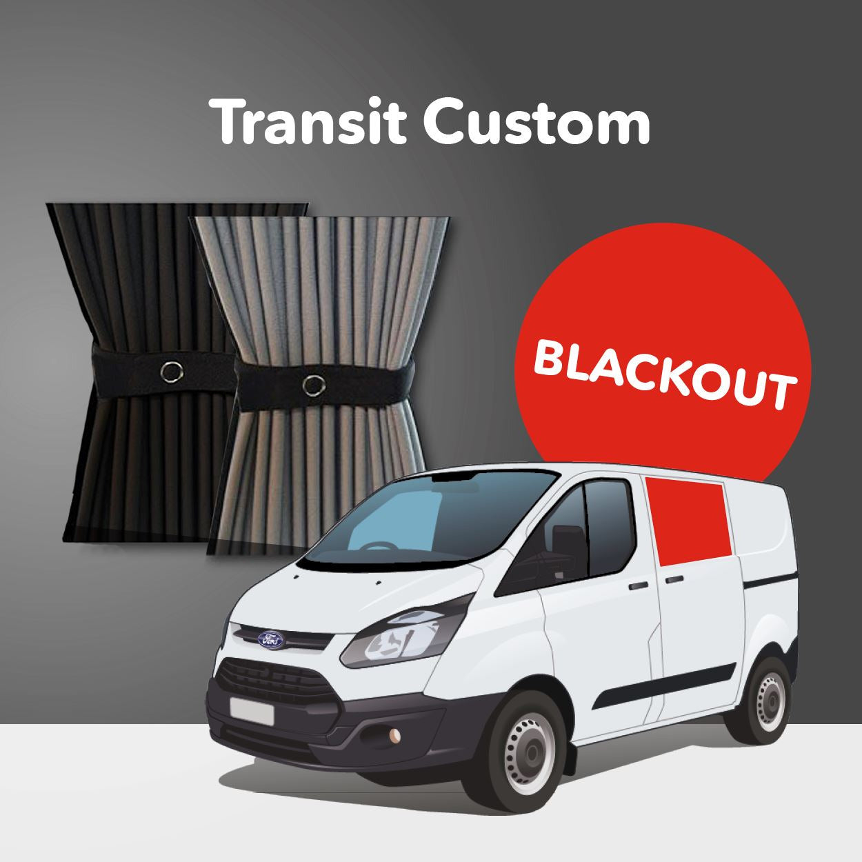 Ford Transit Custom 2013-2021 Curtain Kit - Left Centre Sliding Door (Blackout) Kiravans 