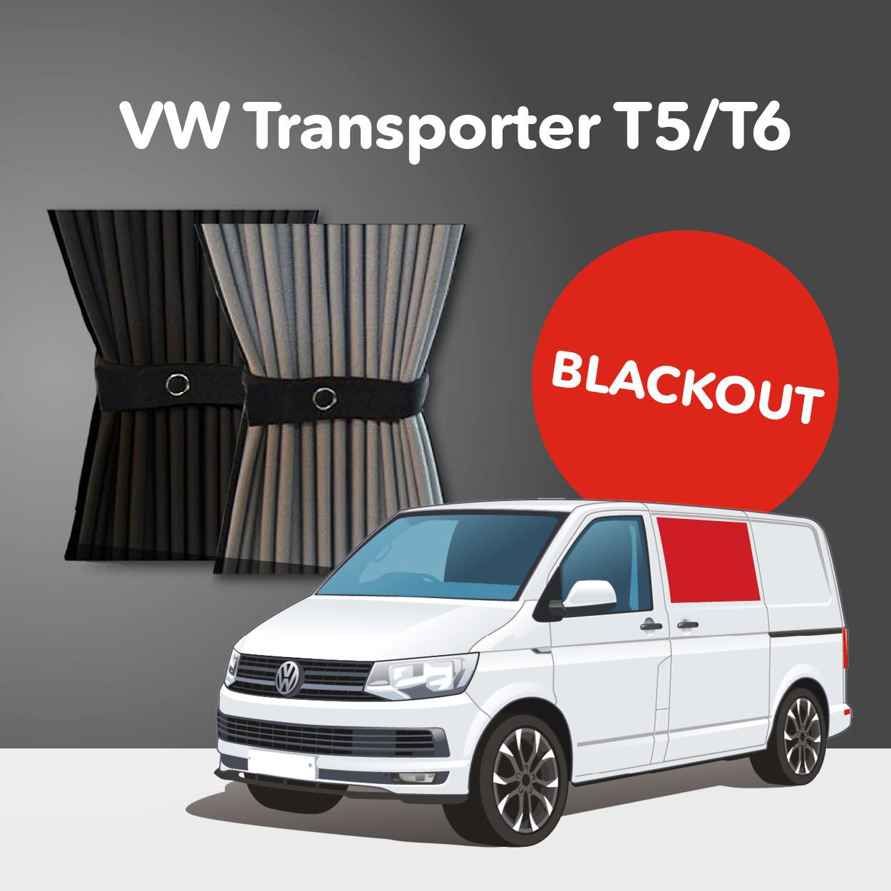 VW T5/T6 Curtain Kit - Left Centre Sliding Door (Blackout) Kiravans 