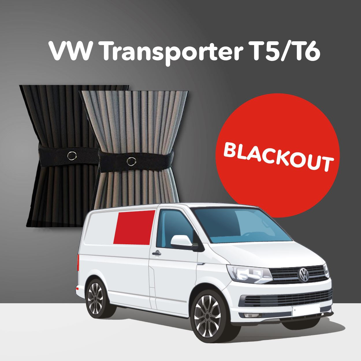 VW T5/T6 Curtain Kit - Right Centre Non-Sliding Door (Blackout) Kiravans 