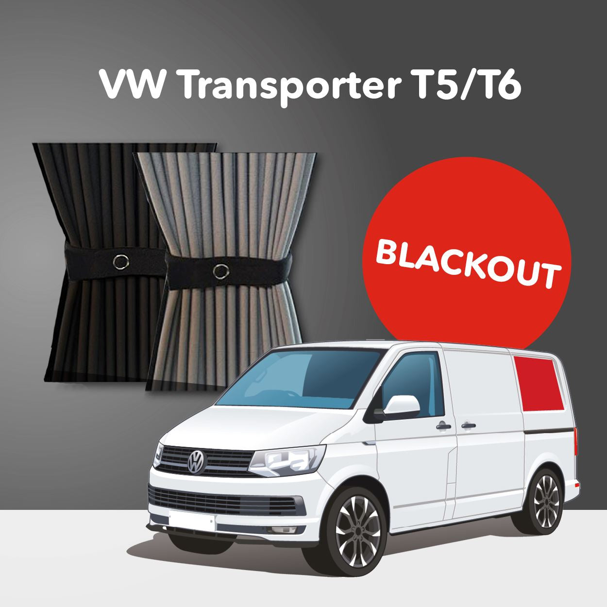 VW T5/T6 Curtain Kit - Left Back SWB (Blackout) Kiravans 