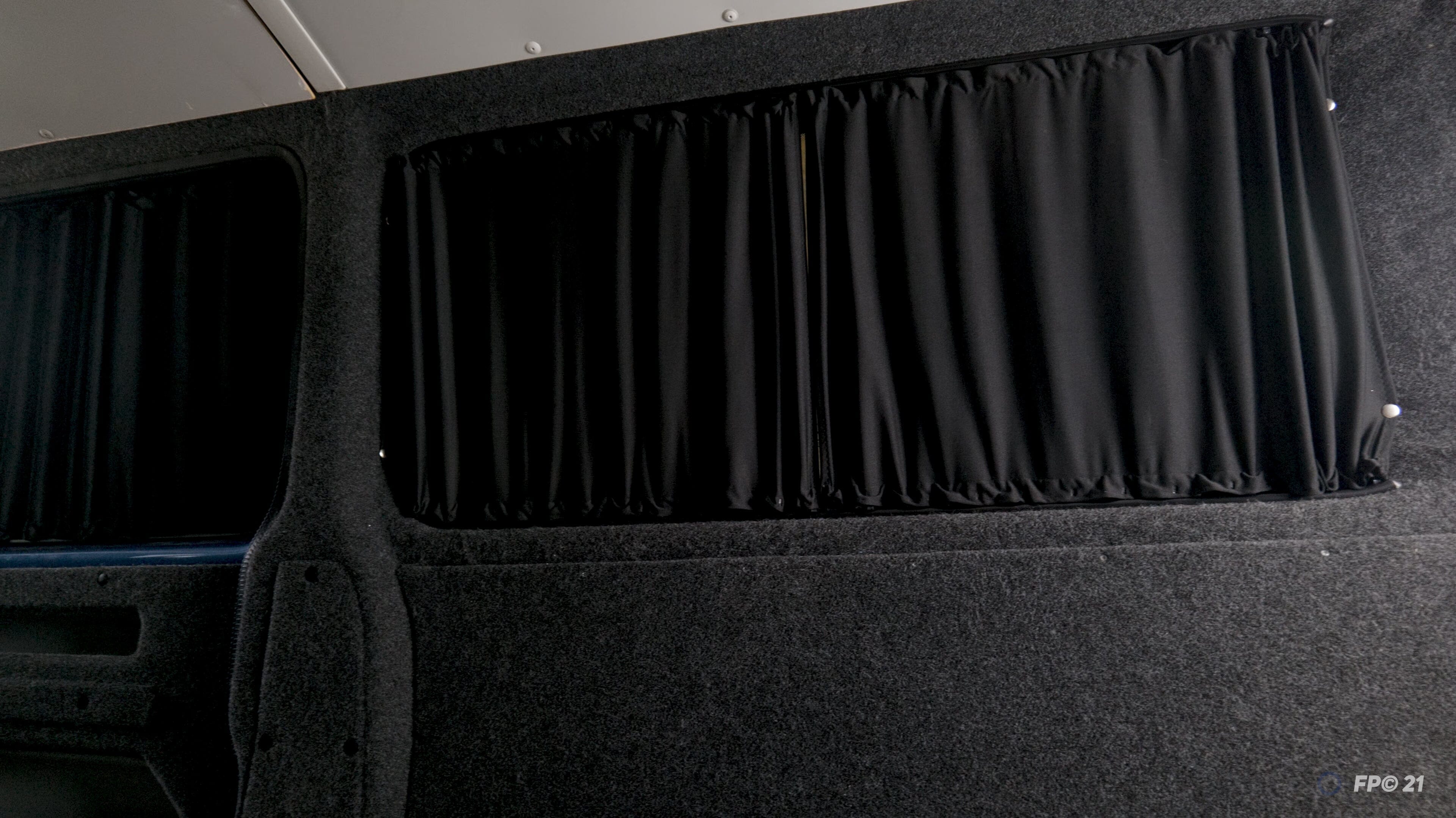 PSA Van Curtain Kit - Rear Door Windows (Premium Blackout + Black Rails) Kiravans 