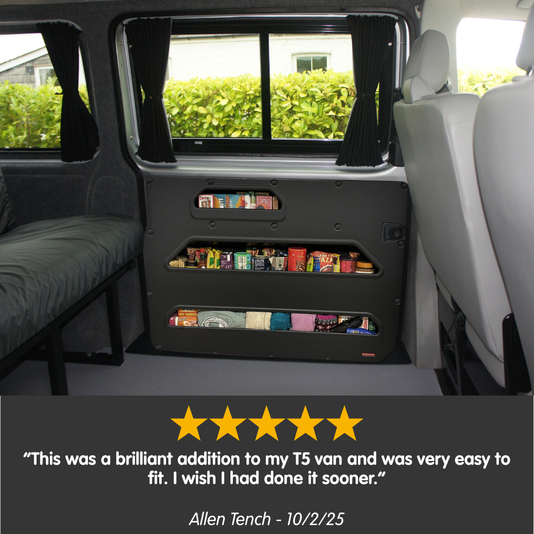 VW T5–T6.1 Sliding Door Storage Pocket (Black) | Kiravans DoorStore