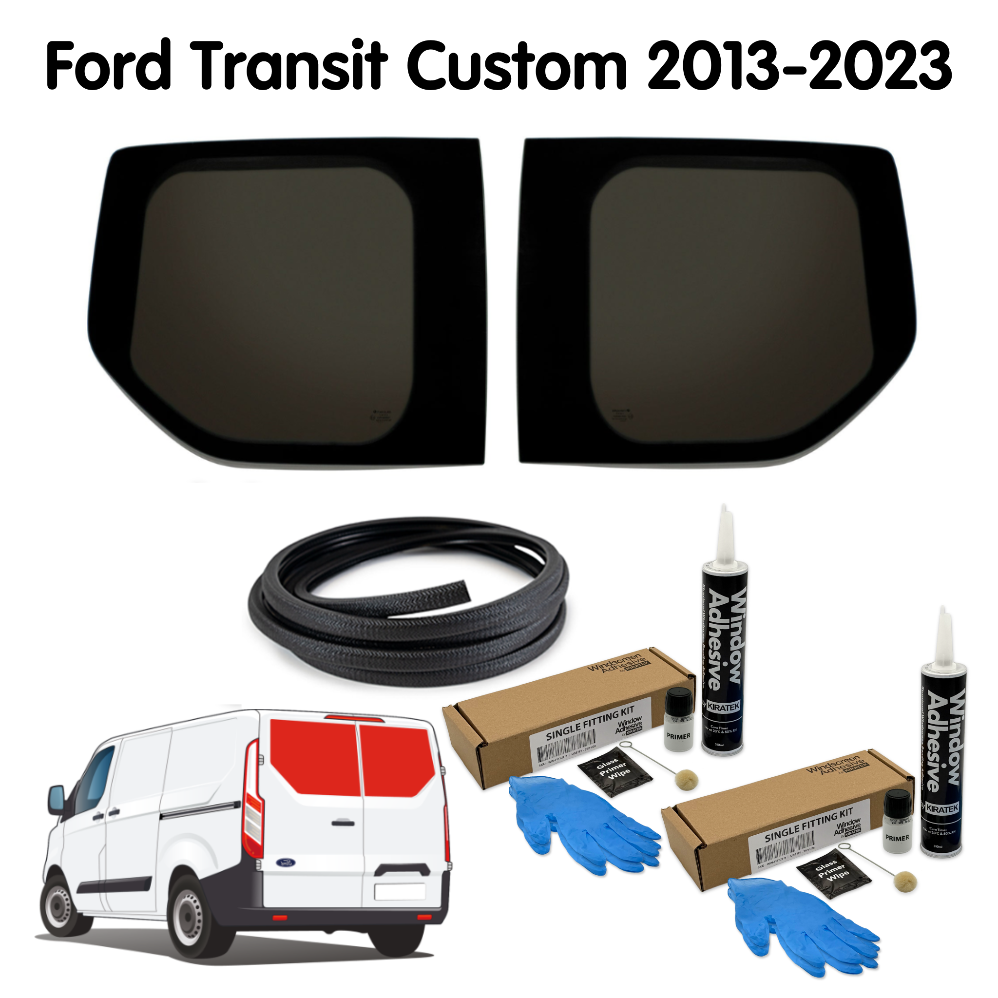 Premium Barn Door Windows + Fitting Kit for Ford Transit Custom 1st Gen V362 (2013-2023)