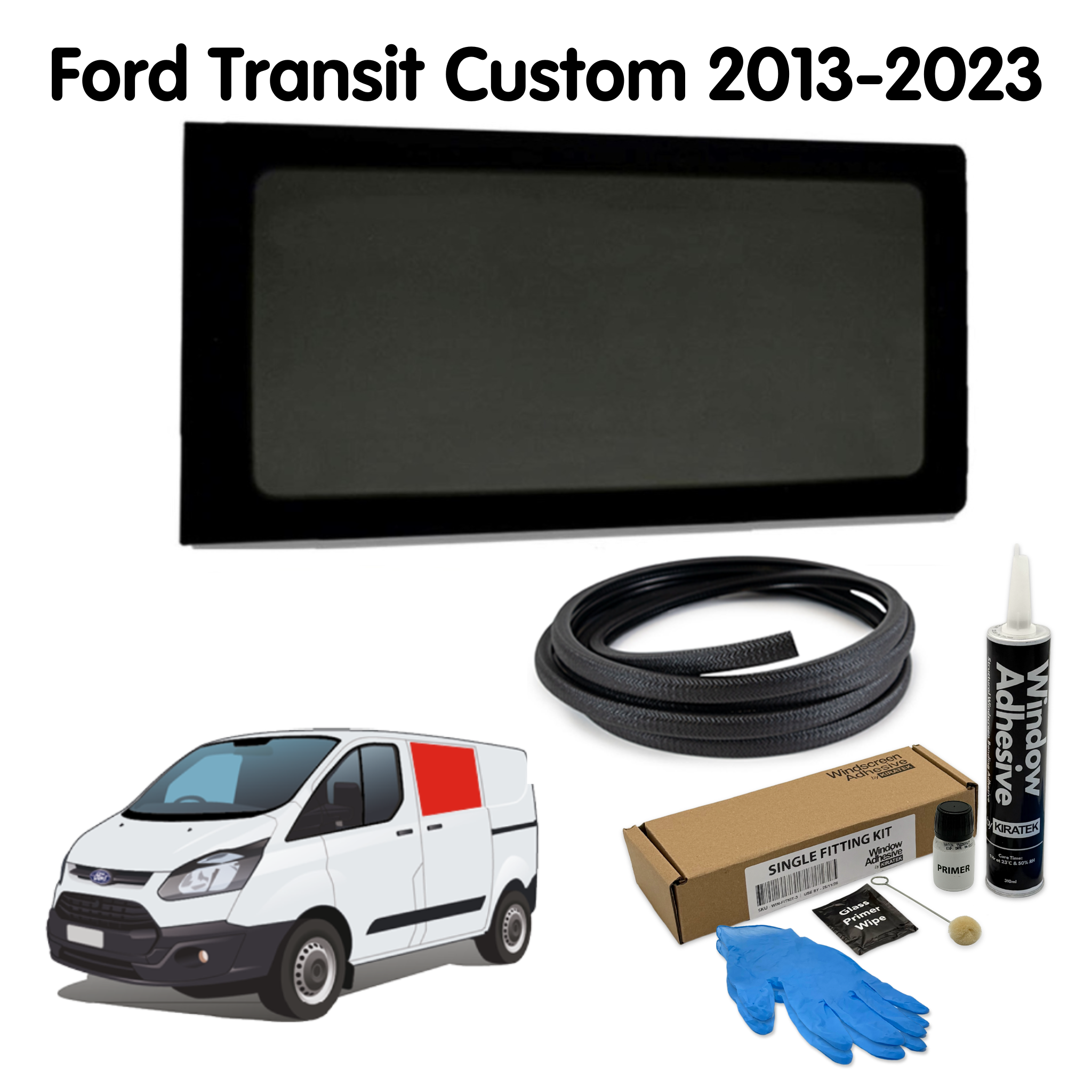 Left Fixed Window (Left Sliding Door) + Fitting Kit for Ford Transit Custom 1st Gen V362 (2013-2023)
