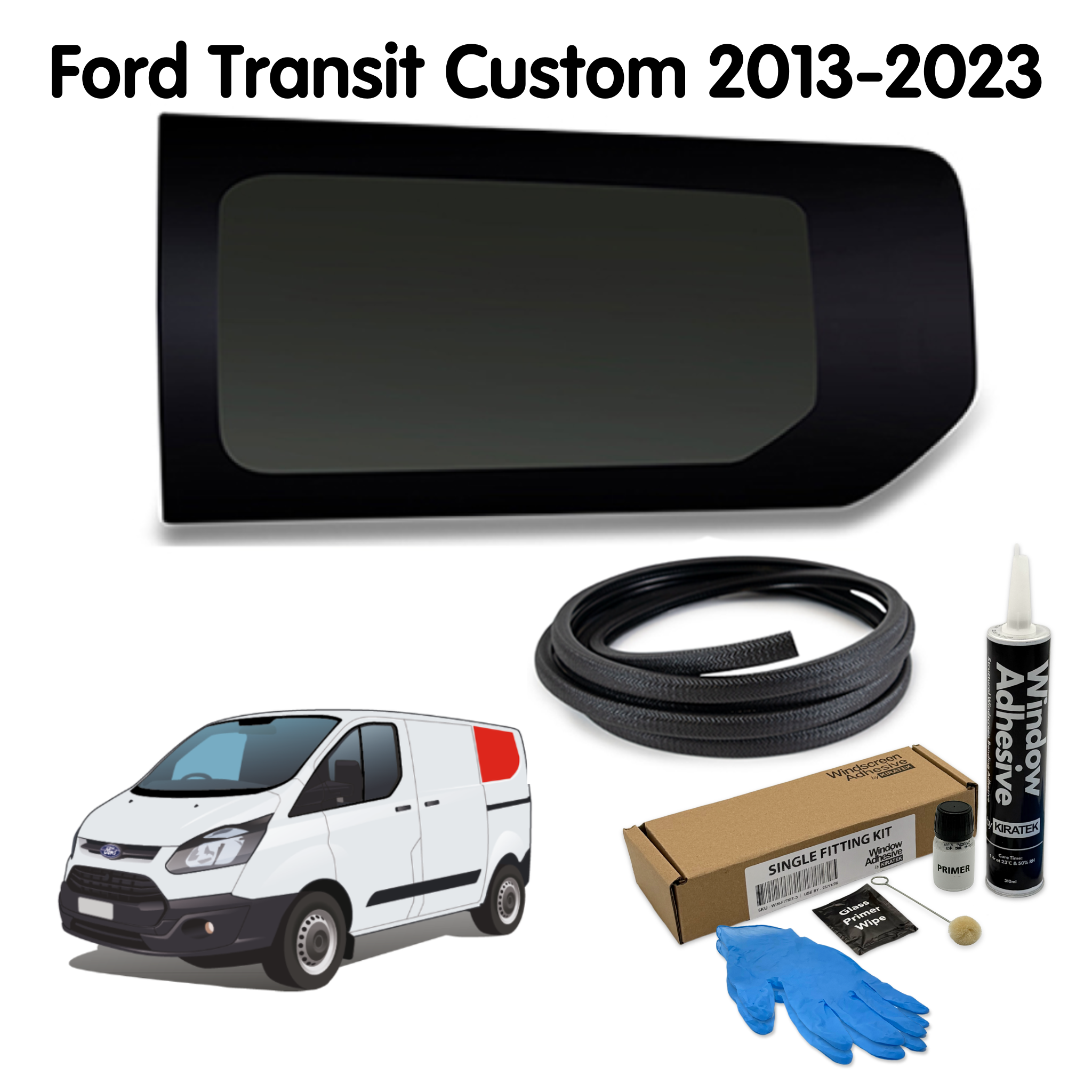 Left Rear Quarter Window (Short Wheel Base) + Fitting Kit for Ford Transit Custom 1st Gen V362 (2013-2023)