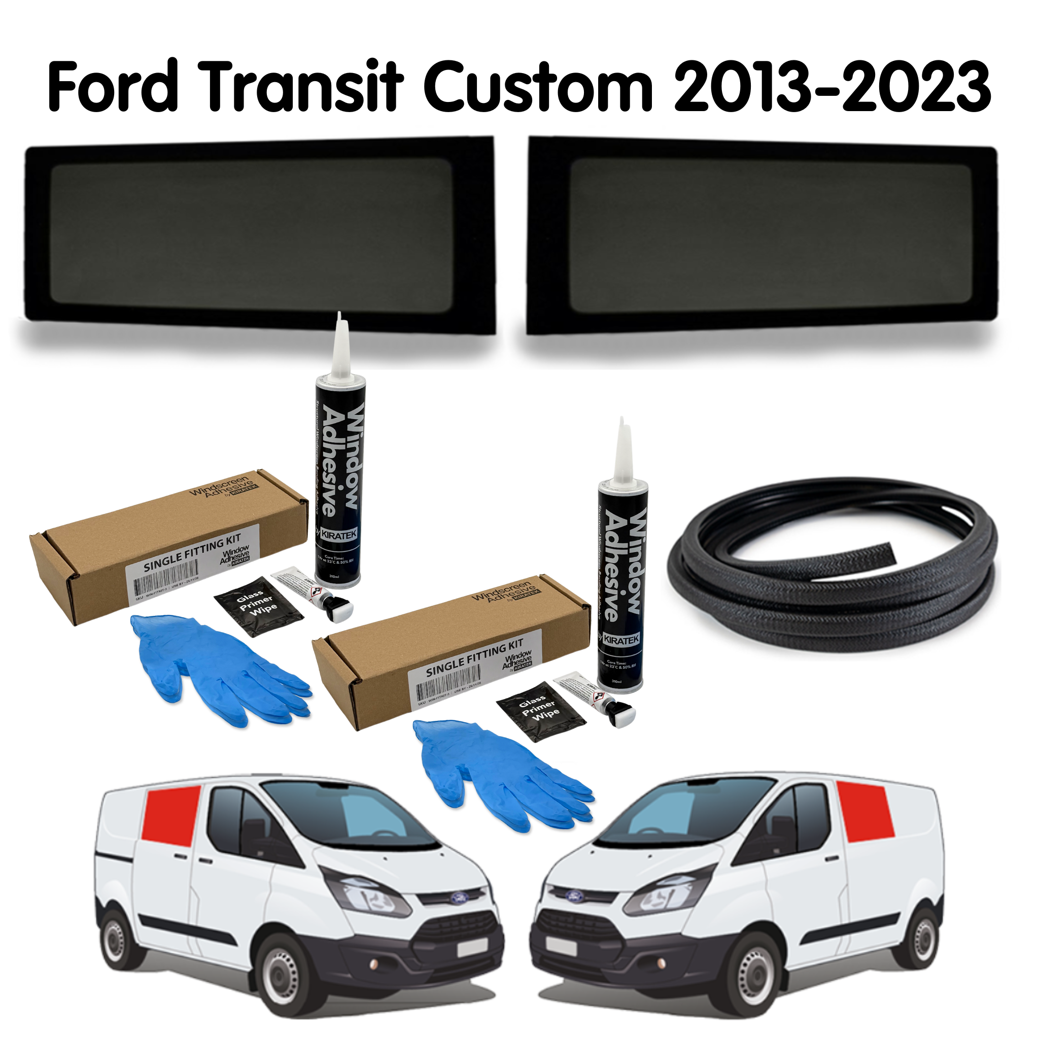 Pair of Fixed Campervan Side Windows + Fitting Kit for Ford Transit Custom 1st Gen V362 (2013-2023)