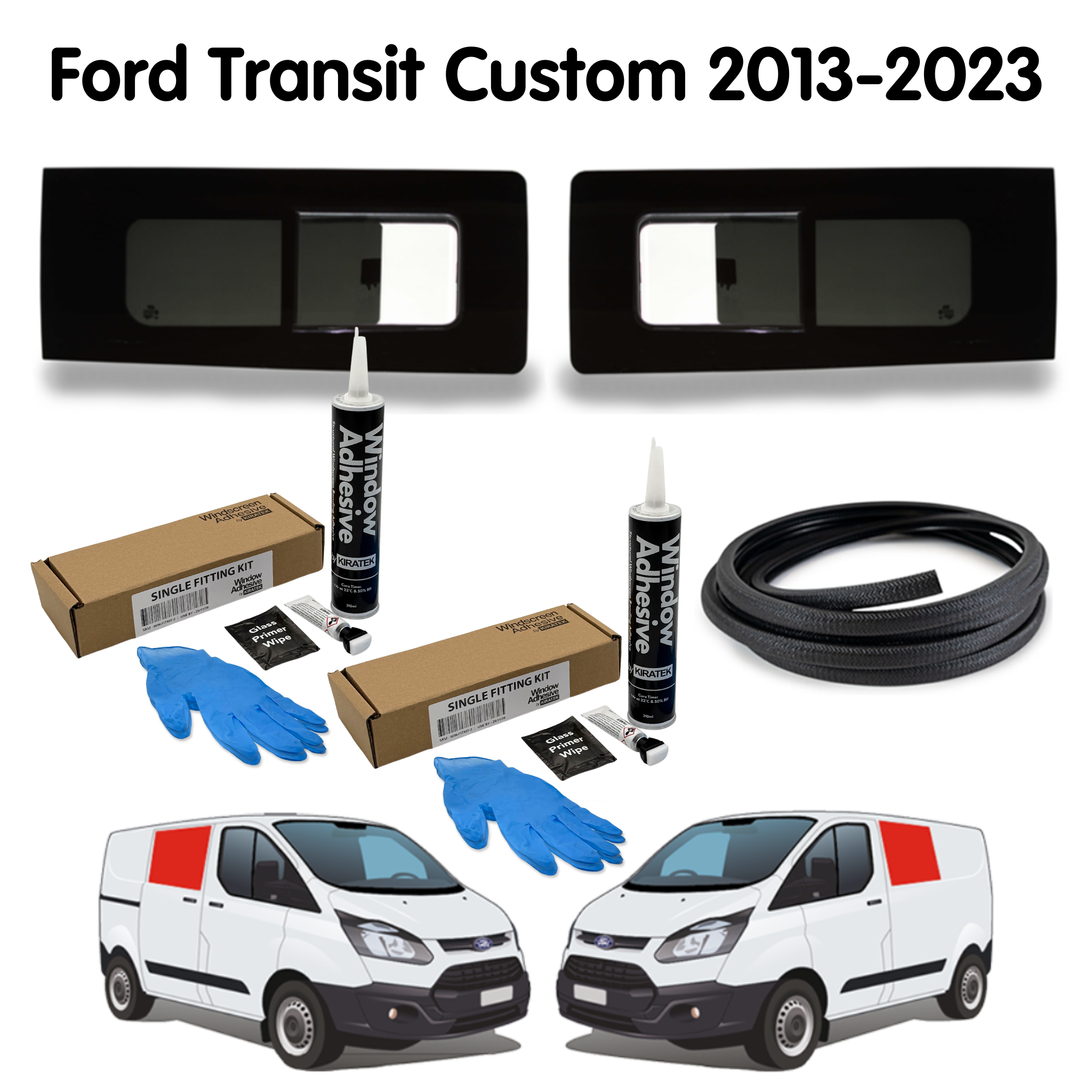 Pair of Opening Campervan Side Windows + Fitting Kit for Ford Transit Custom 1st Gen V362 (2013-2023)