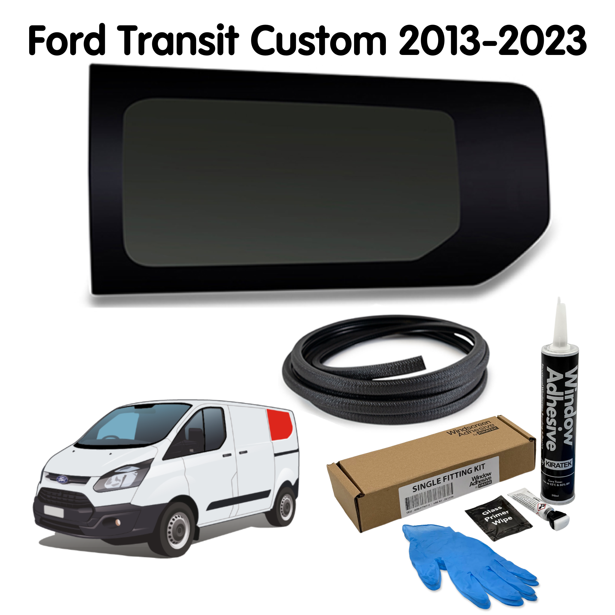 Left Rear Quarter Window (Short Wheel Base) + Fitting Kit for Ford Transit Custom 1st Gen V362 (2013-2023)