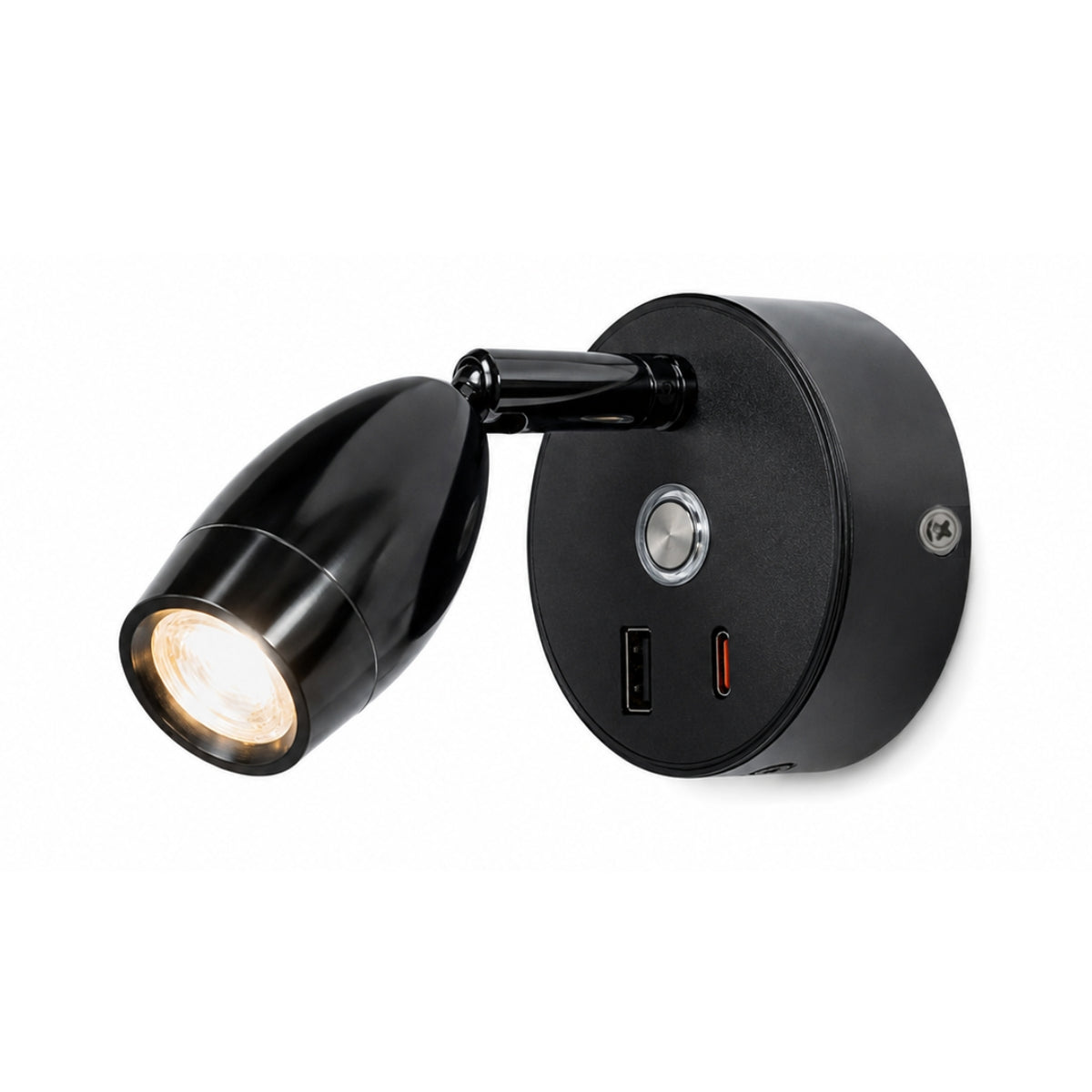 Black LED Tulip Spotlight with USB A+C — Dimmable, Touch Control + Memory Function (Warm White)