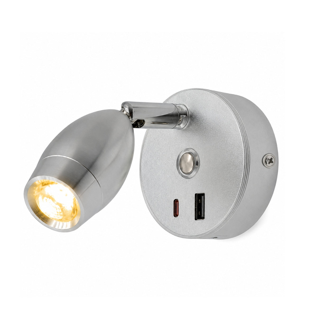 Silver LED Tulip Spotlight with USB A+C — Dimmable, Touch Control + Memory Function (Warm White)