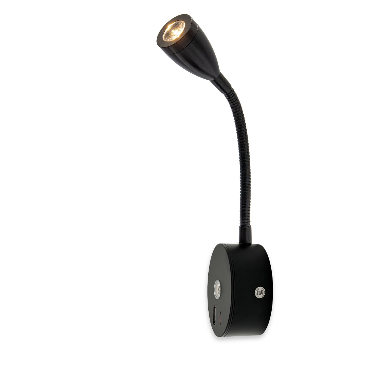 Black LED Cone Reading Lamp with USB A+C, 150mm — Dimmable, Touch Control + Memory Function (Warm White)