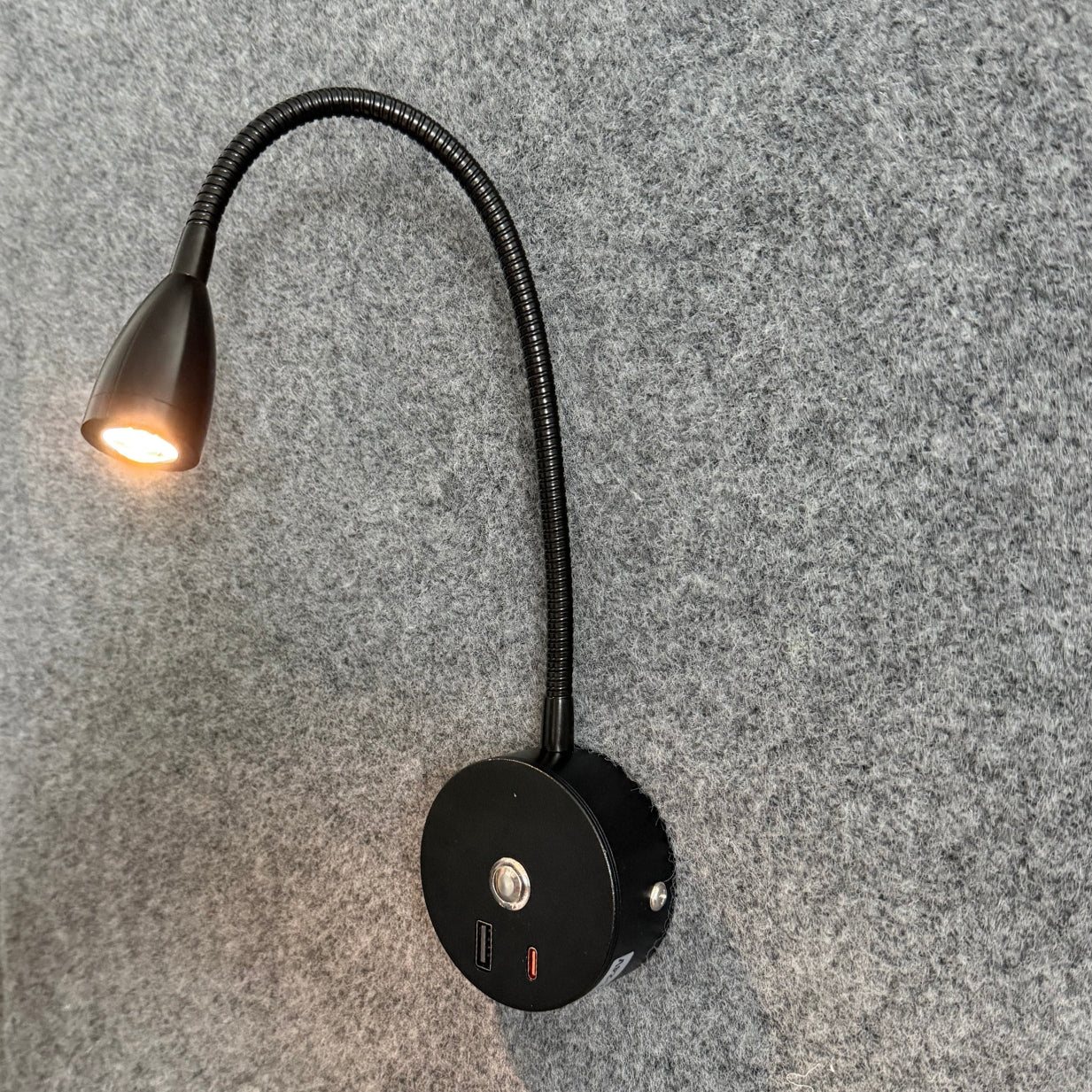 Black LED Cone Reading Lamp with USB A+C, 300mm — Dimmable, Touch Control + Memory Function (Warm White)