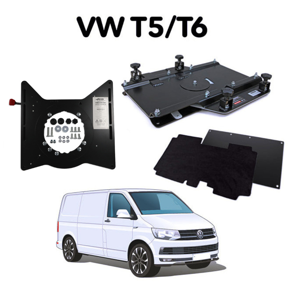 VW Transporter T5 to T6 Kiravans Double Passenger Seat Swivel with Floor & Carpet + RIB V3 Single Driver Swivel