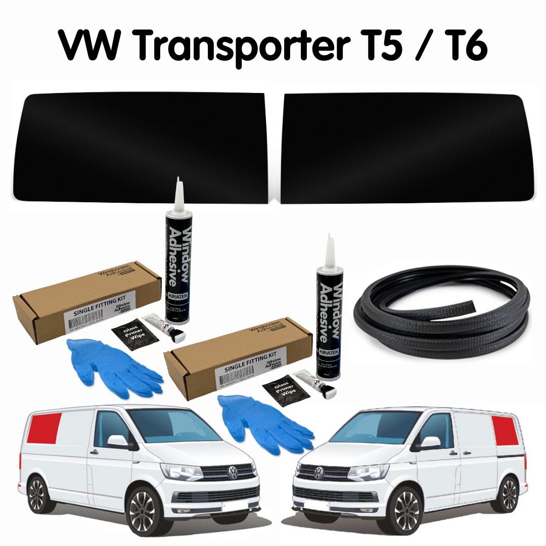 Left + Right Rear Quarter FAKE Window + Fitting Kit for VW Transporter T5 to T6.1 (2003-2024)