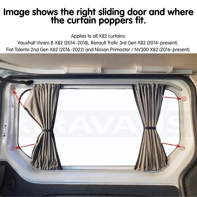Right Centre Window Curtain Kit - Premium Blackout - Vauxhall Vivaro (2014-2018), Renault Trafic (2014 - Present) & Other X82 Vans