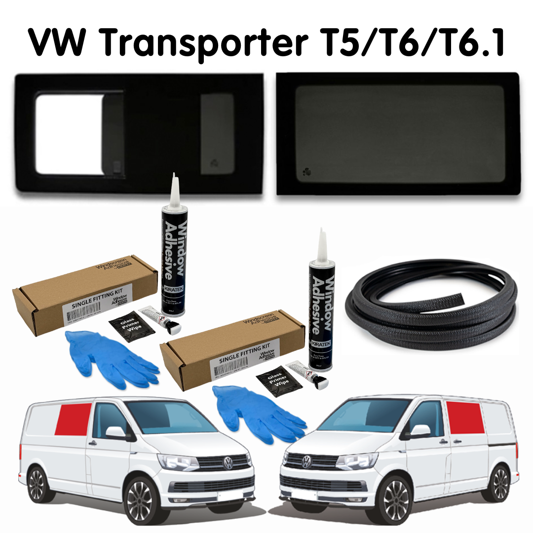 1 Left Fixed + 1 Right Opening Side Window + Fitting Kit for VW Transporter T5 to T6.1 (2003-2024)