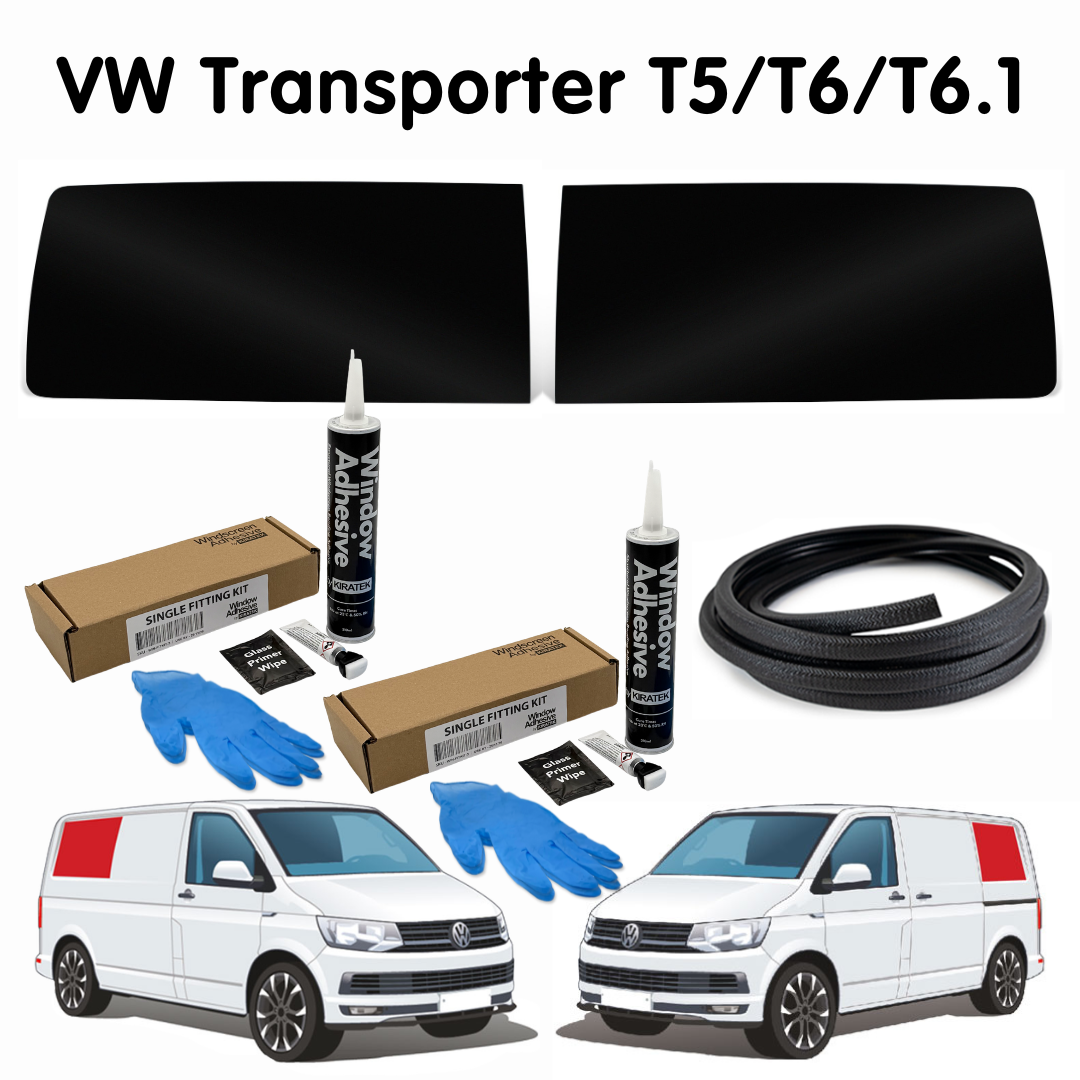 Left + Right Rear Quarter FAKE Window + Fitting Kit for VW Transporter T5 to T6.1 (2003-2024)