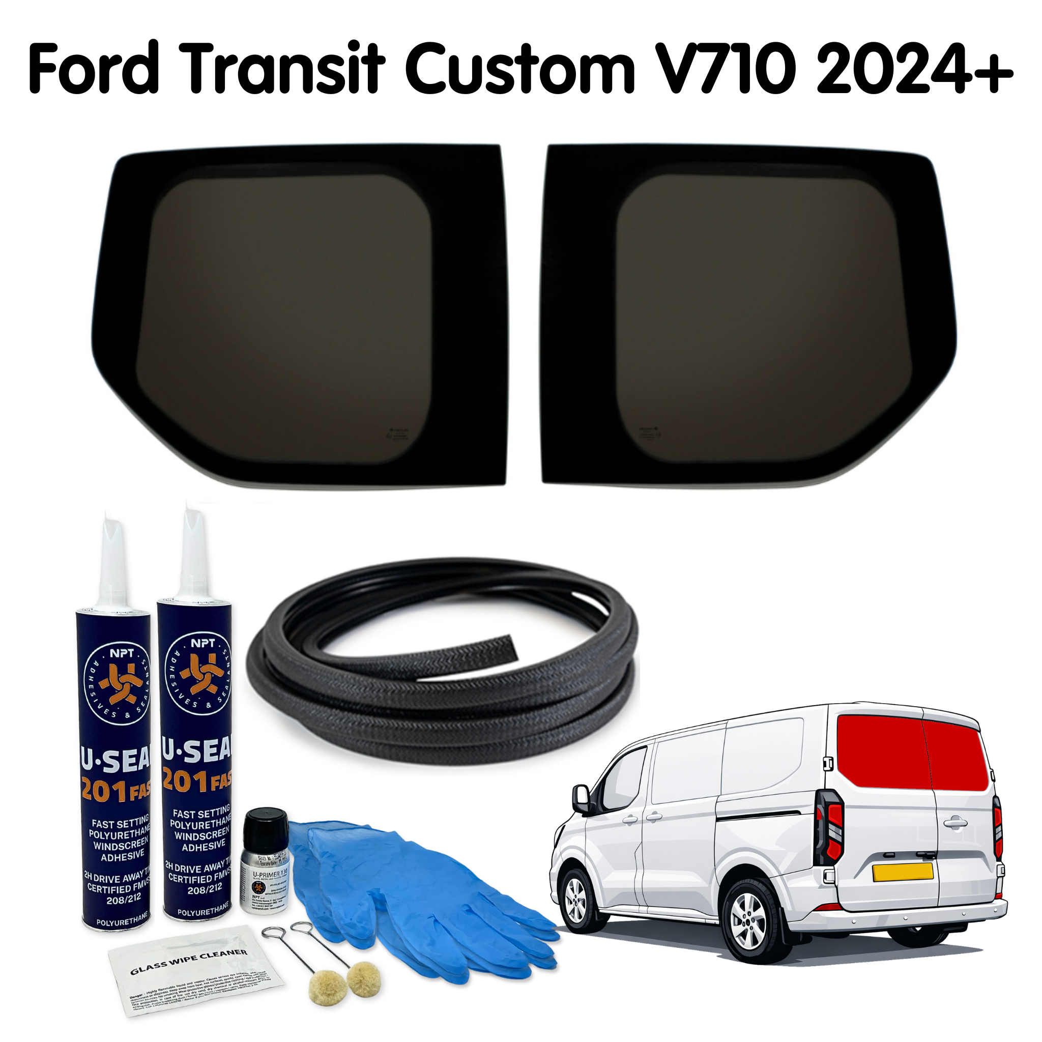 Premium Barn Door Windows + Fitting Kit for Ford Transit Custom 2nd Gen V710 (2024 - present)