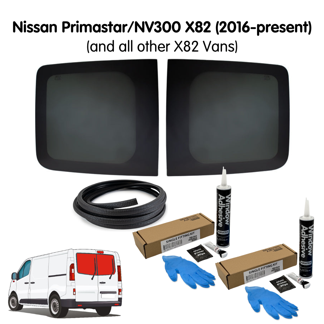 Barn Door Windows + Fitting Kit for Nissan Primastar / NV300 X82 (2016 - present) & Other X82/X83 Vans