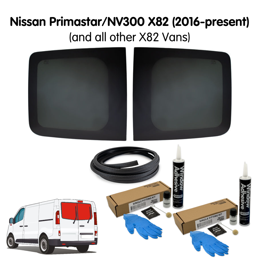 Barn Door Windows + Fitting Kit for Nissan Primastar / NV300 X82 (2016 - present) & Other X82/X83 Vans