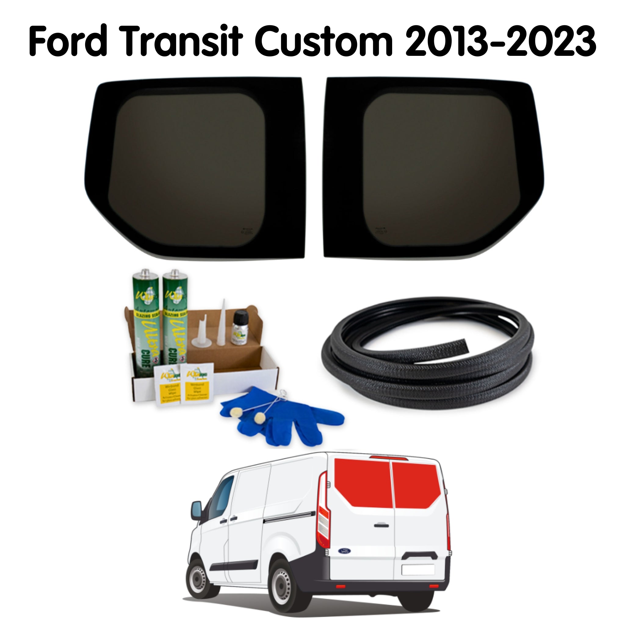 Premium Barn Door Windows + Fitting Kit for Ford Transit Custom 1st Gen V362 (2013-2023)