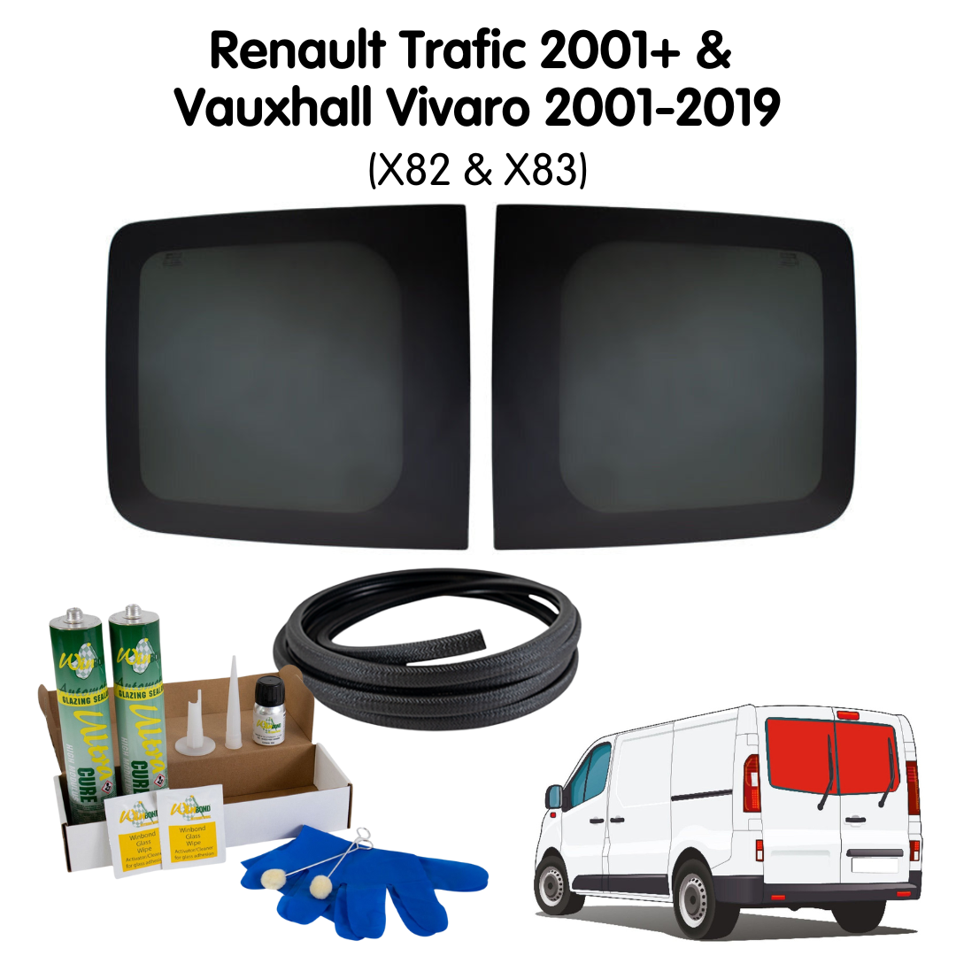 Barn Door Windows + Fitting Kit for Vauxhall Vivaro X82/X83 (2001-2018), Renault Trafic 2nd/3rd Gen (2001-present) & Other X82/X83 Vans