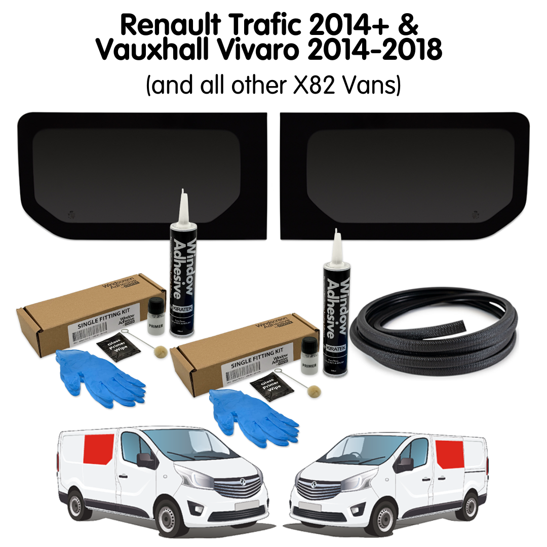 Pair of Fixed Campervan Side Windows + Fitting Kit for Vauxhall Vivaro (2014-2018), Renault Trafic (2014 - Present) & Other X82 Vans