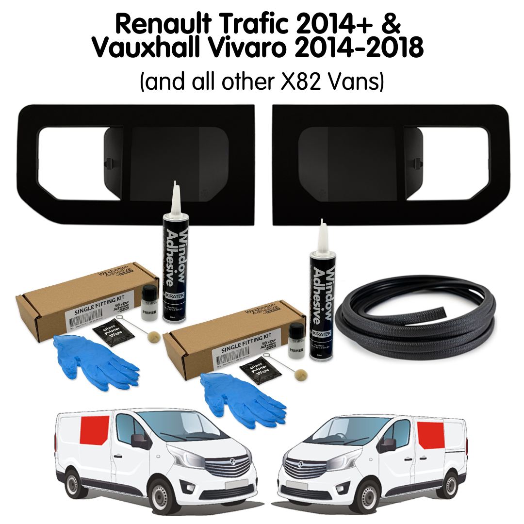 Pair of Opening Campervan Side Windows + Fitting Kit for Vauxhall Vivaro (2014-2018), Renault Trafic (2014 - Present) & Other X82 Vans