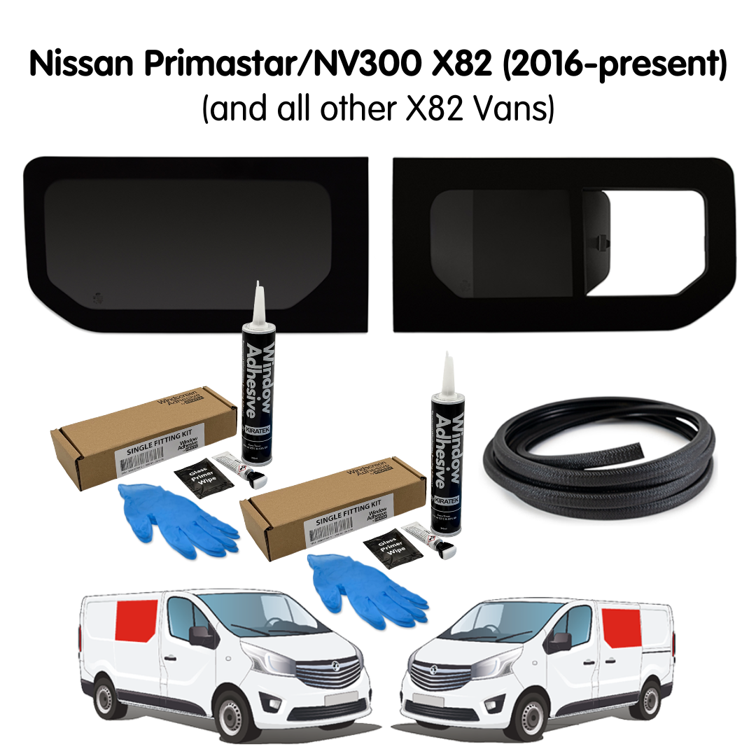 1 Left Fixed + 1 Right Opening Campervan Side Window + Fitting Kit for Nissan Primastar / NV300 X82 (2016 - present) & Other X82 Vans