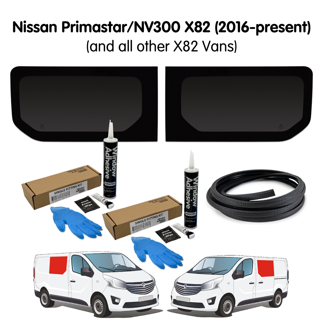 Pair of Fixed Campervan Side Windows + Fitting Kit for Nissan Primastar / NV300 X82 (2016 - present) & Other X82 Vans