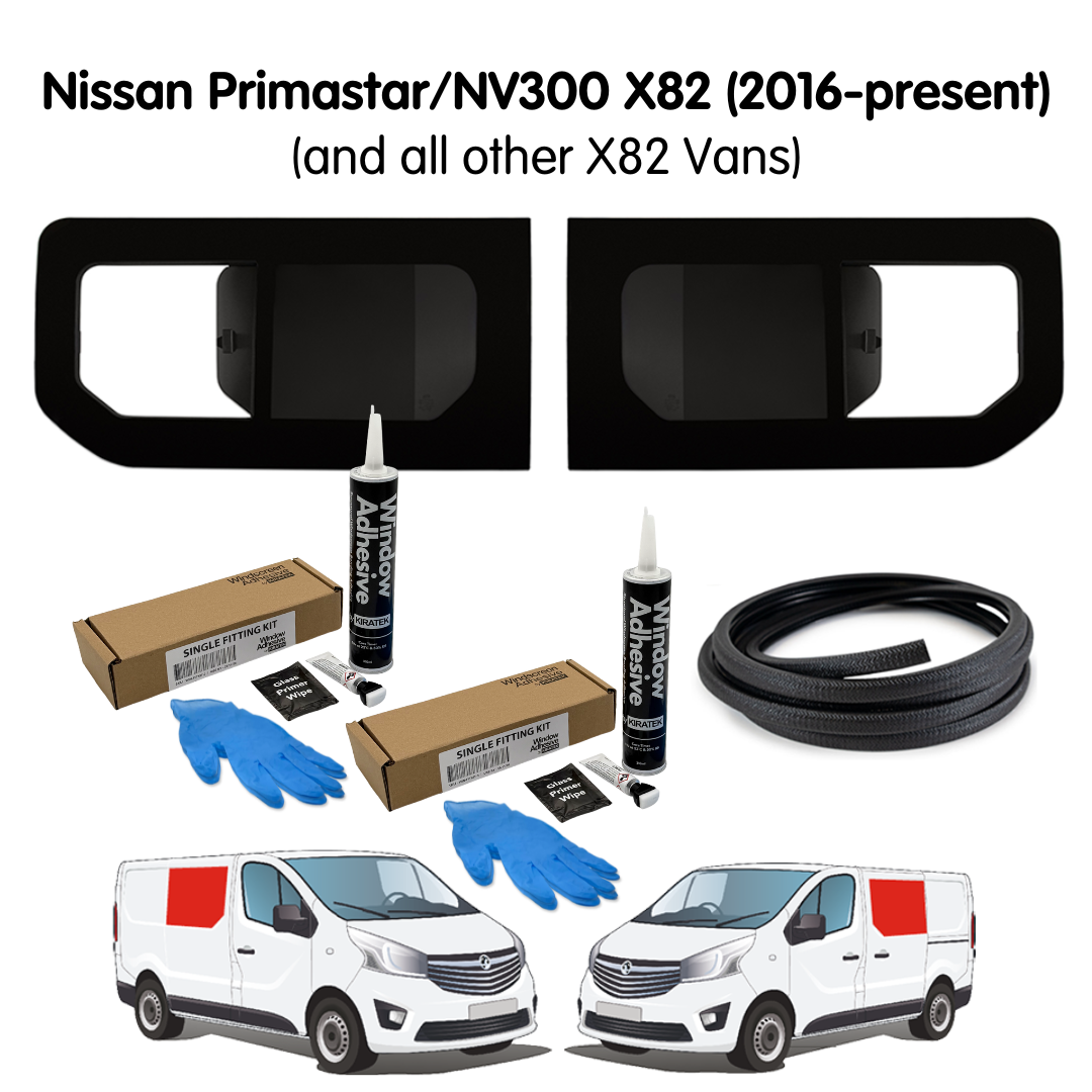 Pair of Opening Campervan Side Windows + Fitting Kit for Nissan Primastar / NV300 X82 (2016 - present) & Other X82 Vans
