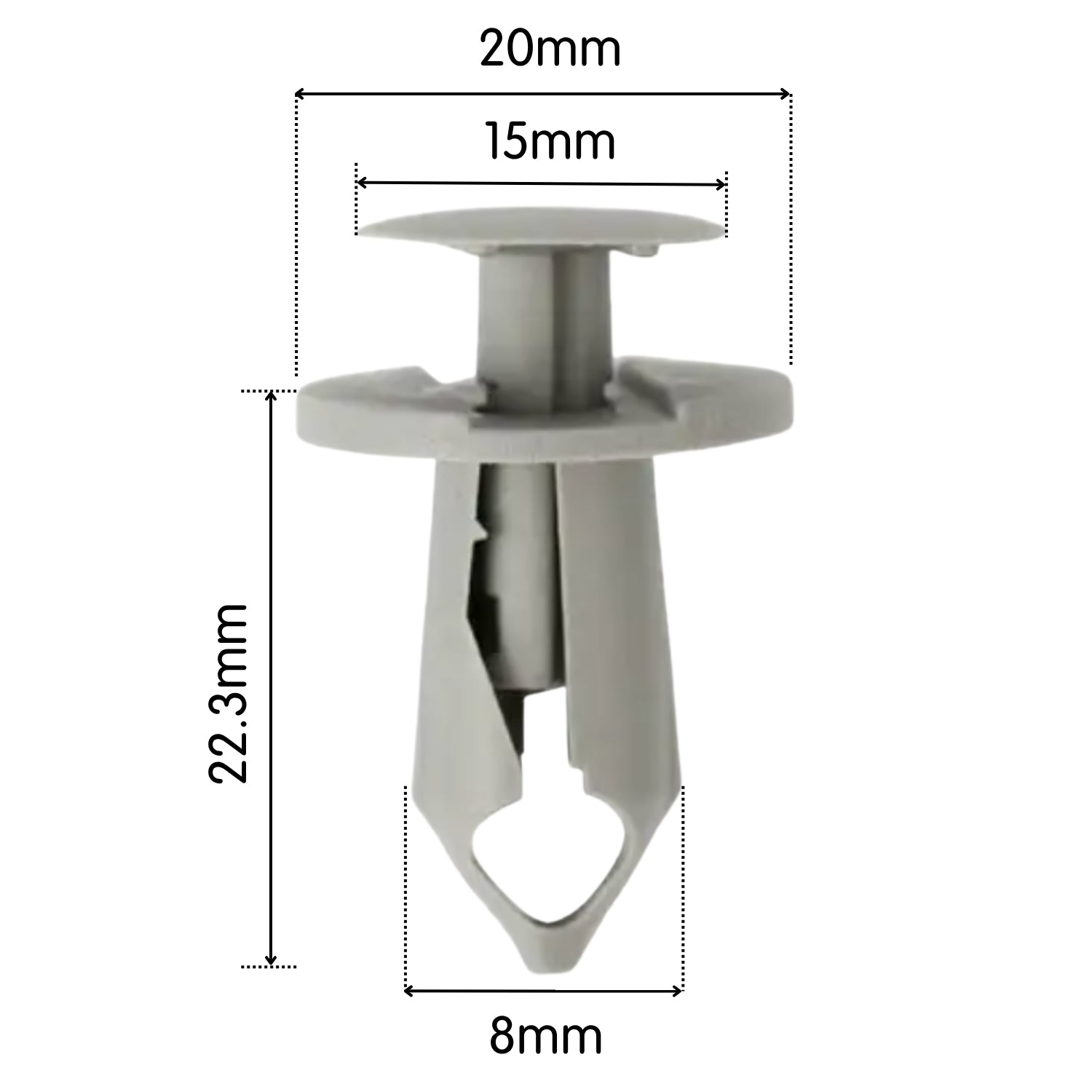 20 x Long Trim Panel 23mm Fixing Clips for Carpet Lining Vans – Fits 8mm Holes