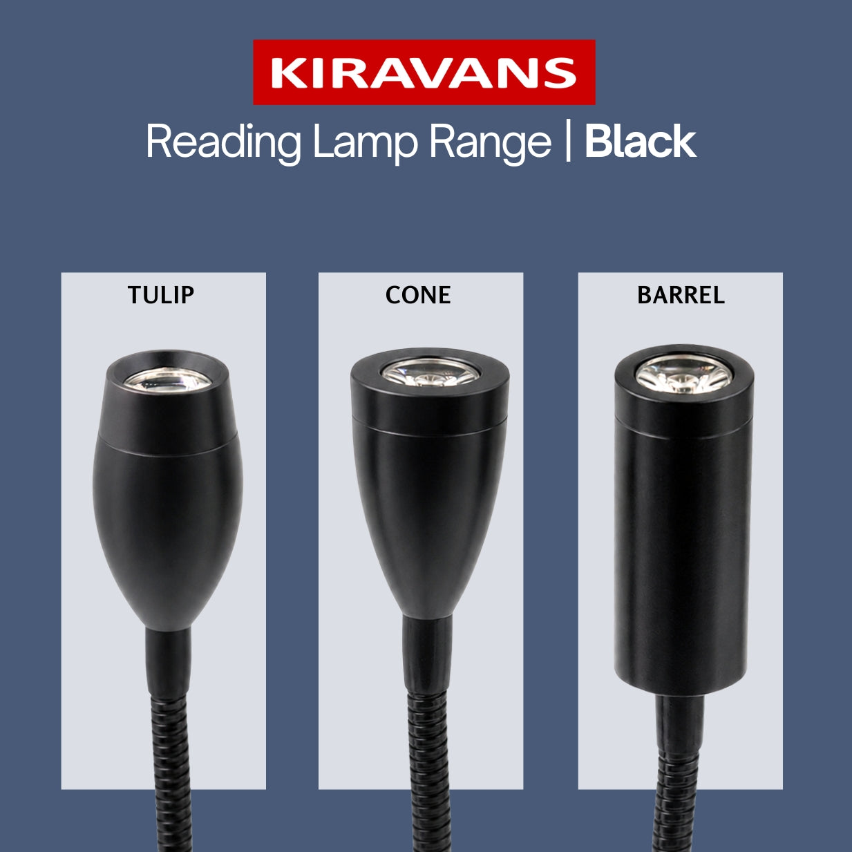 Black LED Cone Reading Lamp with USB A+C, 150mm — Dimmable, Touch Control + Memory Function (Warm White)