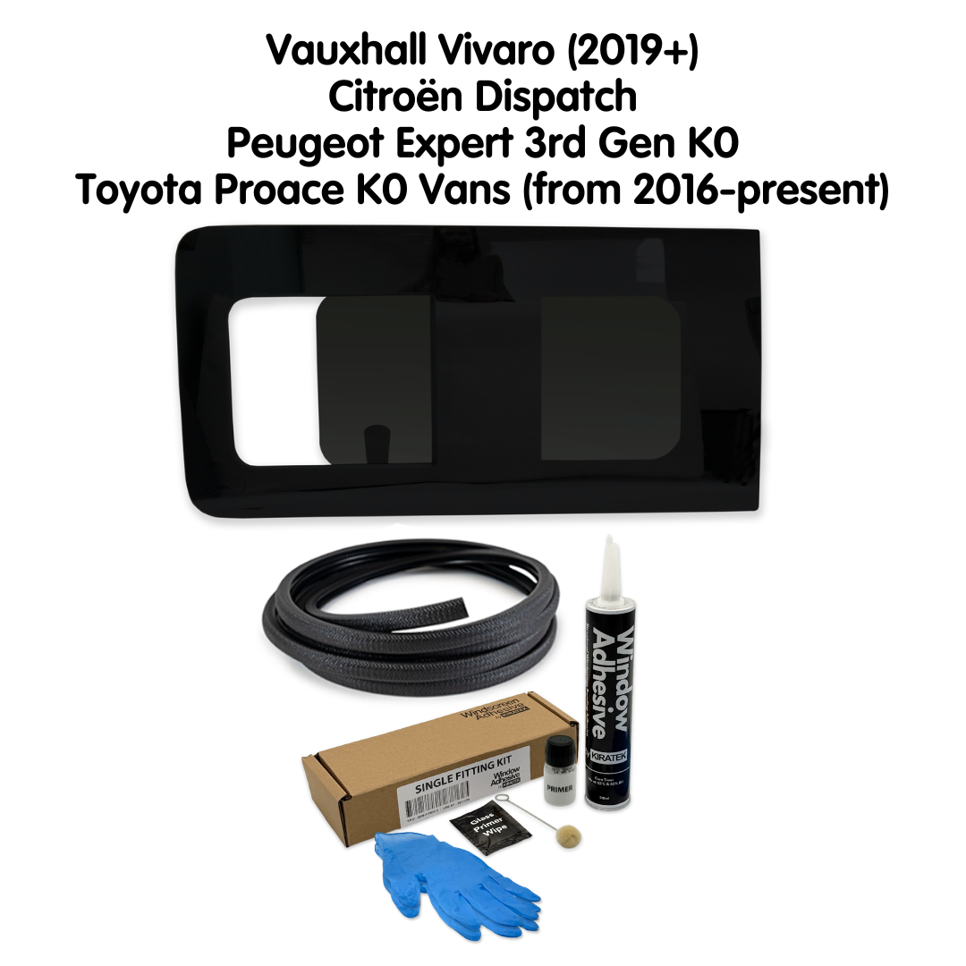 Left Opening Window + Fitting Kit for Vauxhall Vivaro (2019+) and Citroën Dispatch, Peugeot Expert 3rd Gen K0, Toyota Proace K0 Vans (from 2016-present)
