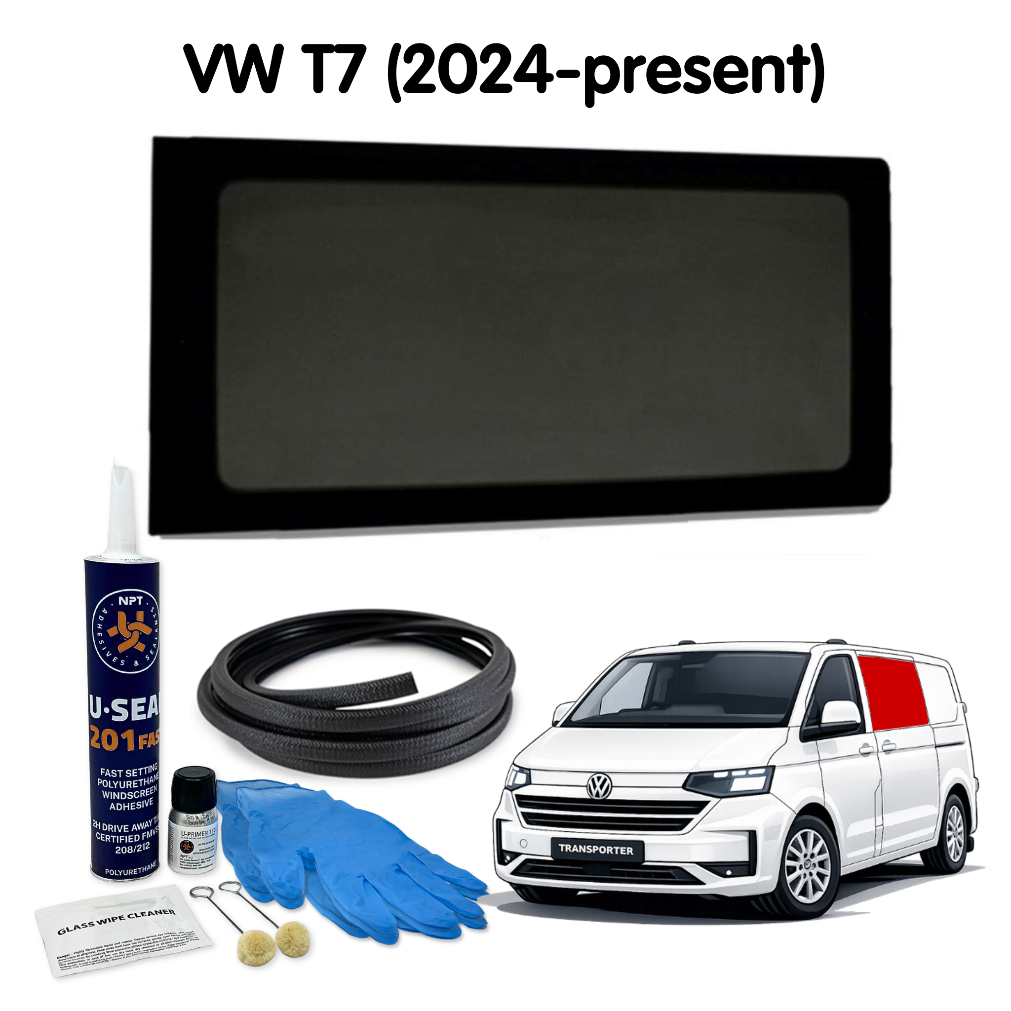 Left Fixed Window (Left Sliding Door) + Fitting Kit for VW Transporter T7 (2024-present)