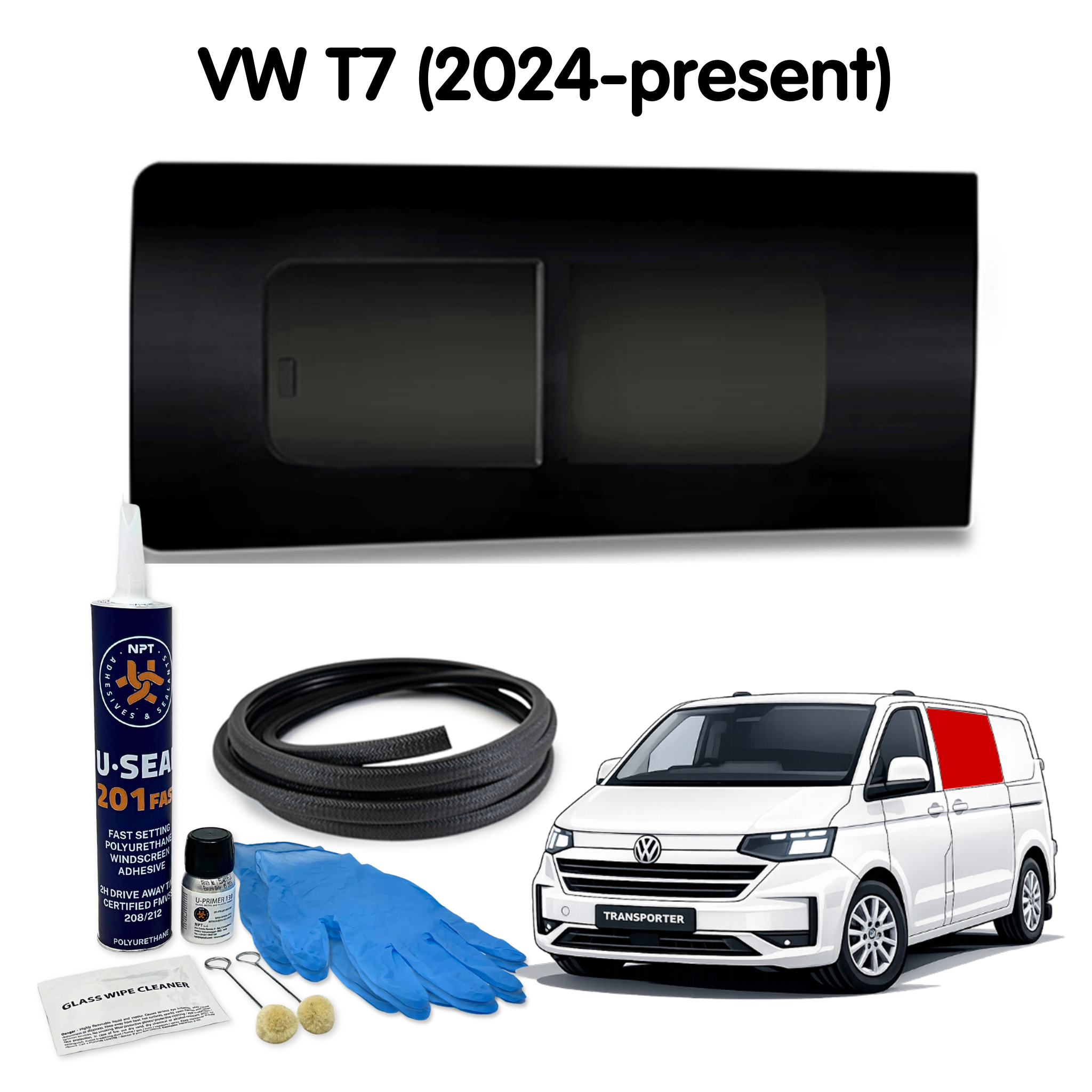 Left Opening Window (Left Sliding Door) + Fitting Kit for VW Transporter T7 (2024-present)