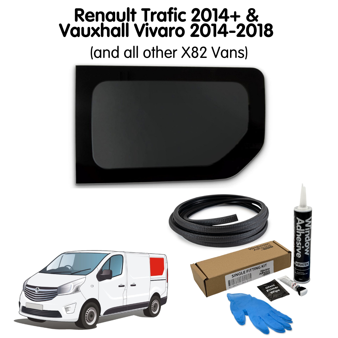 Left Rear Quarter Window + Fitting Kit for Vauxhall Vivaro (2014-2018), Renault Trafic (2014 - Present) & Other X82 Vans