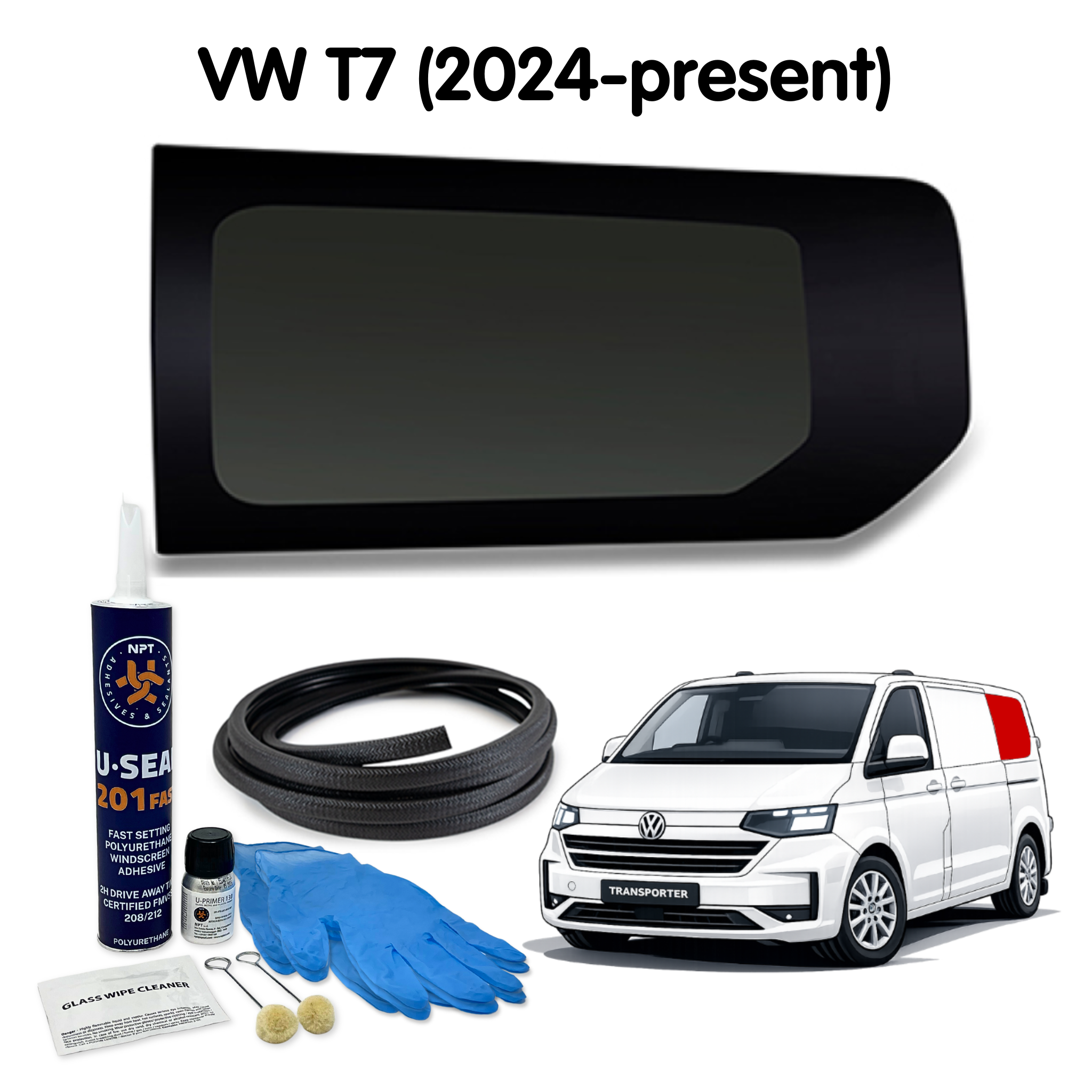 Left Rear Quarter Window (Short Wheel Base) + Fitting Kit for VW Transporter T7 (2024-present)