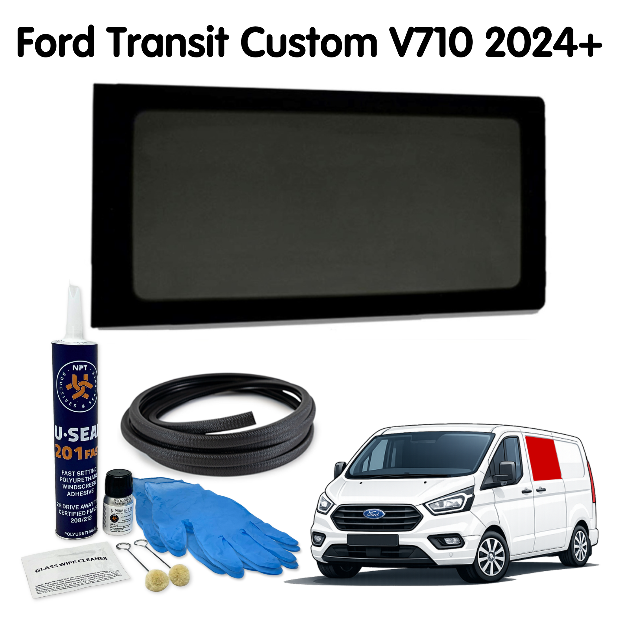 Left Fixed Window (Left Sliding Door) + Fitting Kit for Ford Transit Custom 2nd Gen V710 (2024 - present)