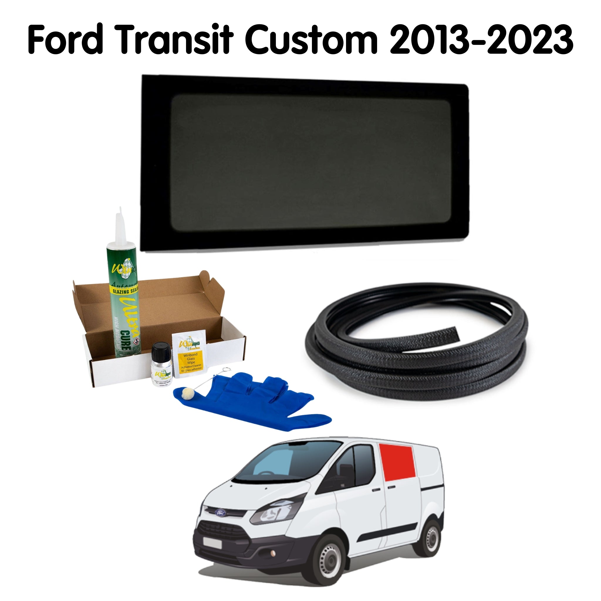 Left Fixed Window (Left Sliding Door) + Fitting Kit for Ford Transit Custom 1st Gen V362 (2013-2023)