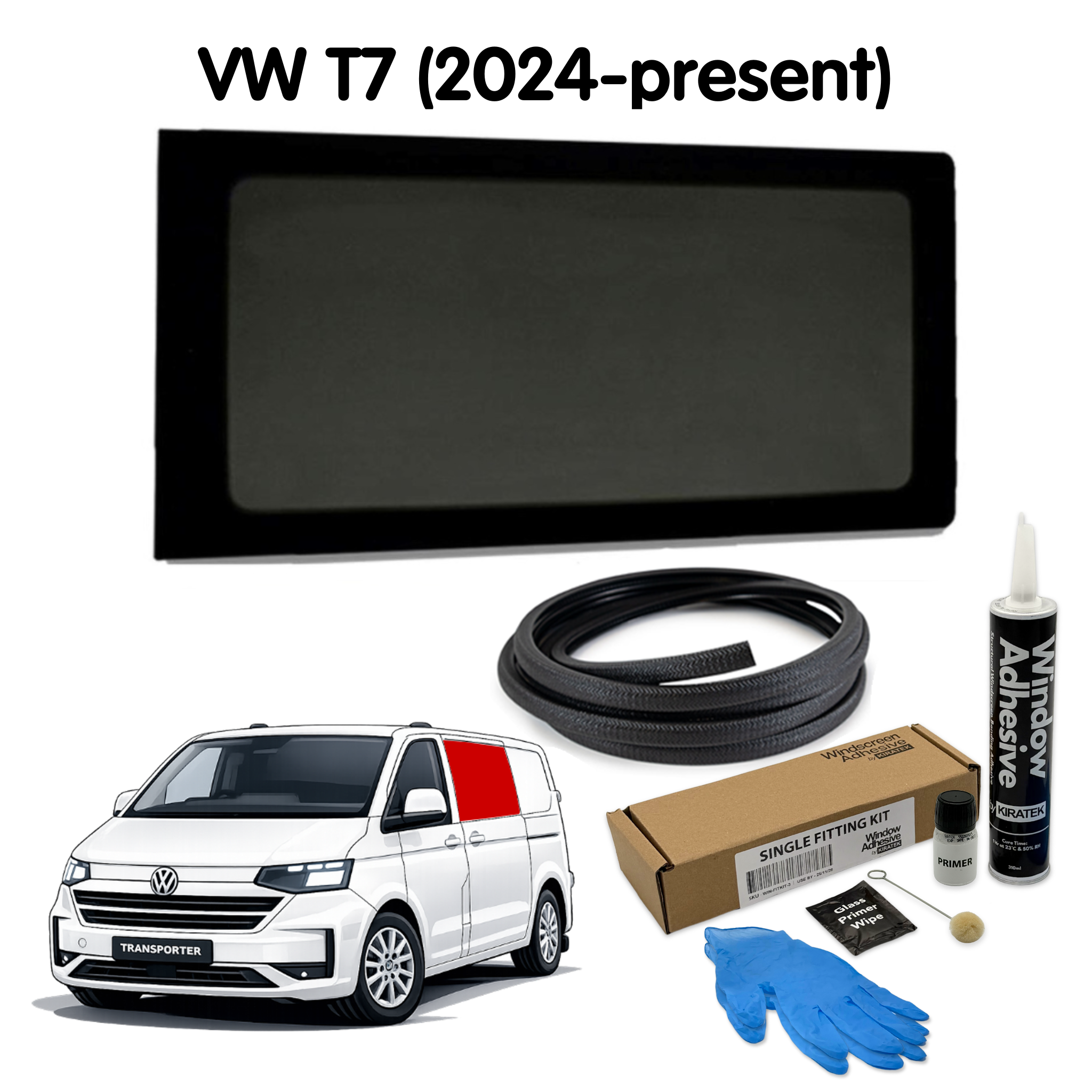 Left Fixed Window (Left Sliding Door) + Fitting Kit for VW Transporter T7 (2024-present)
