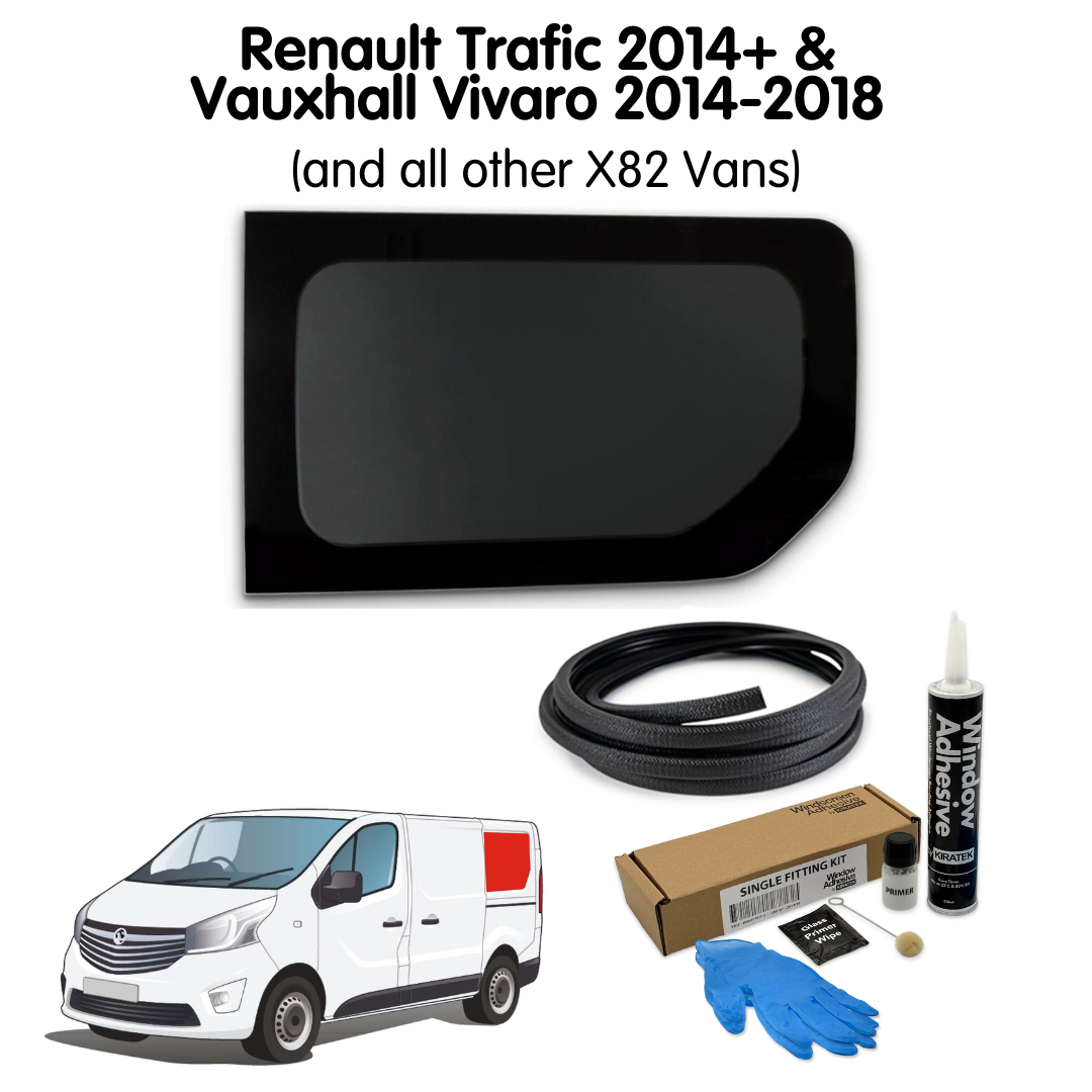 Left Rear Quarter Window + Fitting Kit for Vauxhall Vivaro (2014-2018), Renault Trafic (2014 - Present) & Other X82 Vans