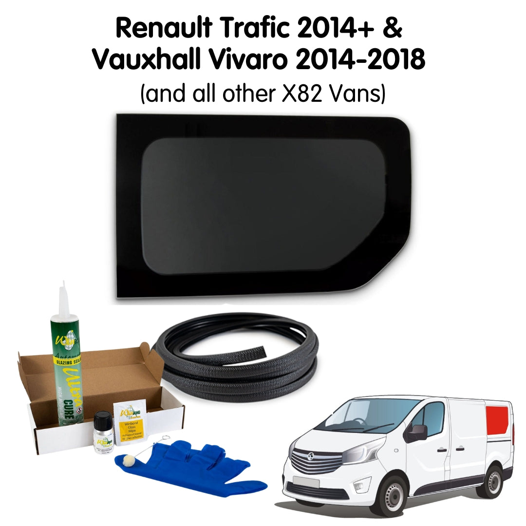 Left Rear Quarter Window + Fitting Kit for Vauxhall Vivaro (2014-2018), Renault Trafic (2014 - Present) & Other X82 Vans