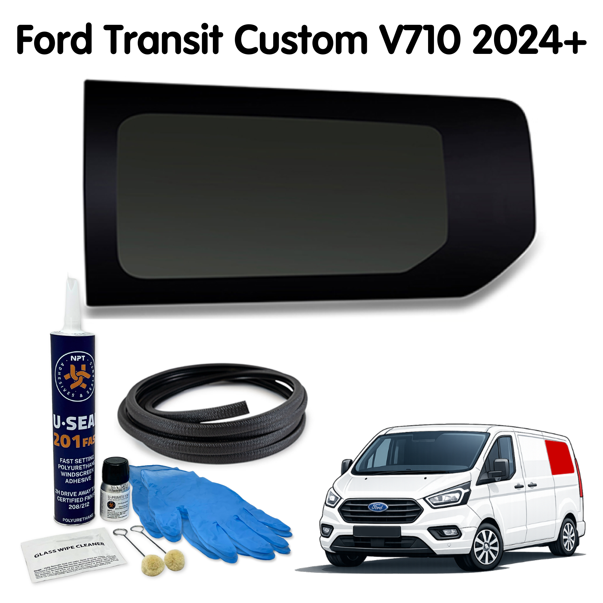Left Rear Quarter Window (Short Wheel Base) + Fitting Kit for Ford Transit Custom 2nd Gen V710 (2024 - present)