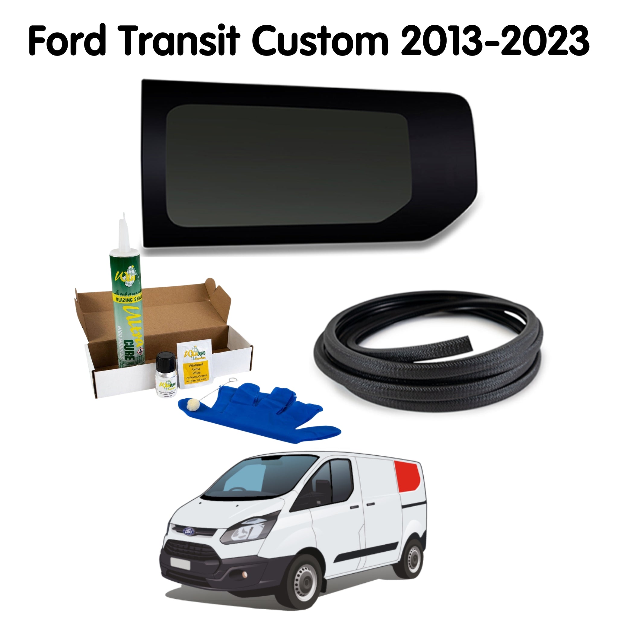 Left Rear Quarter Window (Short Wheel Base) + Fitting Kit for Ford Transit Custom 1st Gen V362 (2013-2023)