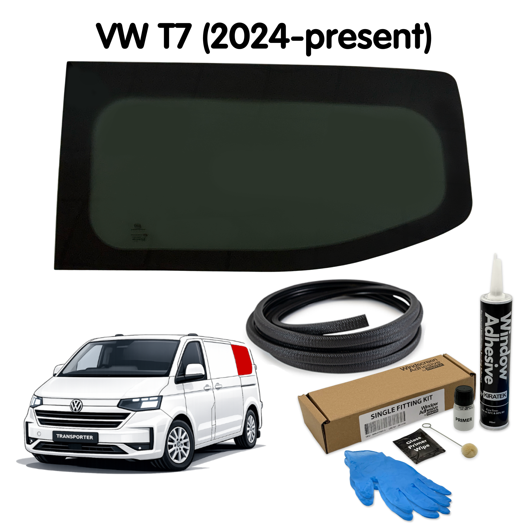 Left Rear Quarter Window (Short Wheel Base) + Fitting Kit for VW Transporter T7 (2024-present)